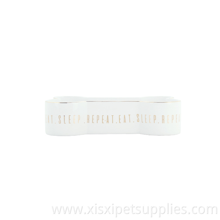 Bone Shaped Pet Feeding Bowl White Ceramic Pet Bowl Dog Bowl